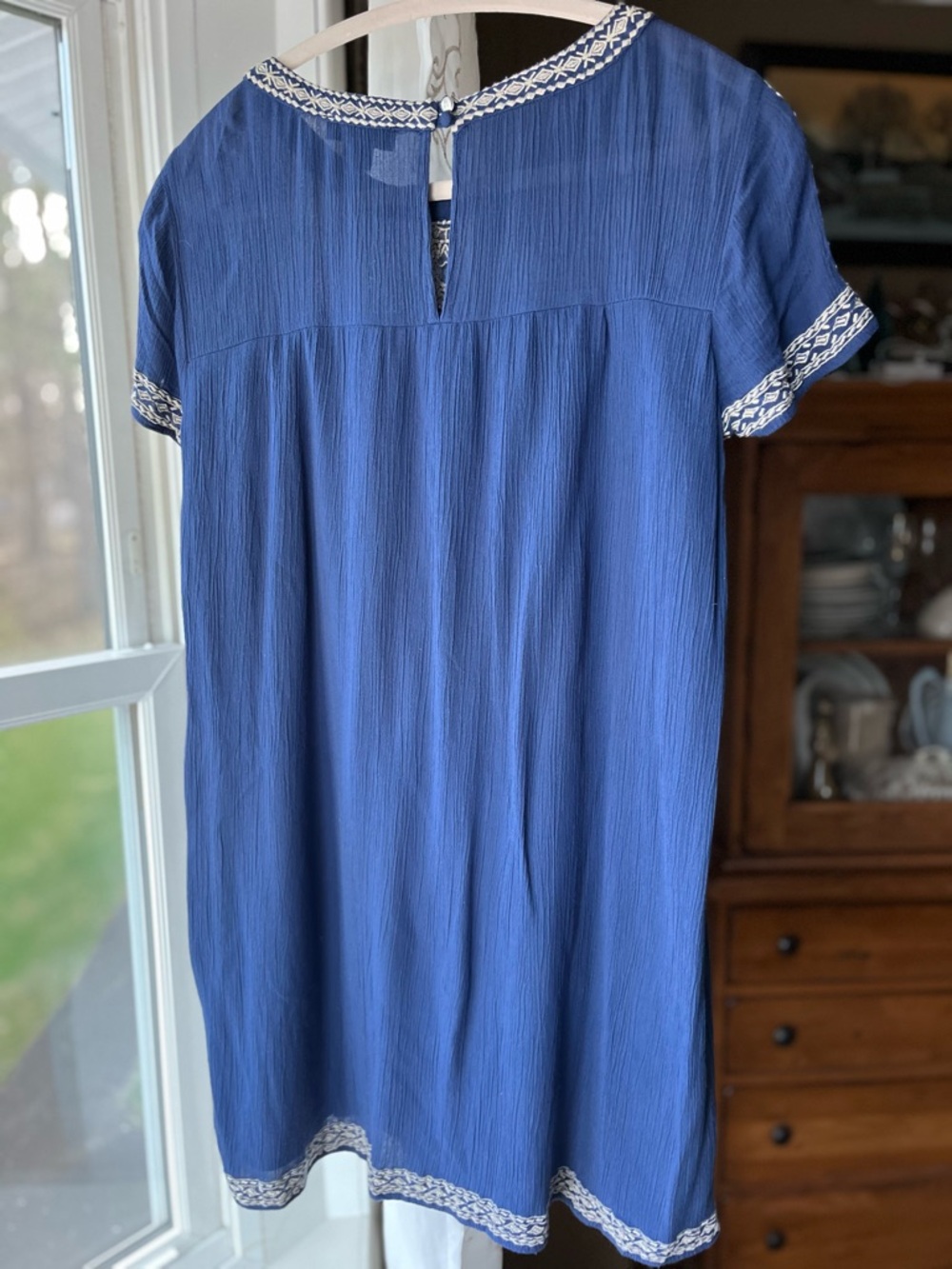 Lucky Brand Gauzy Blue Embroidered Short Sleeve Boho Dress Sz XS - Picture 2 of 7